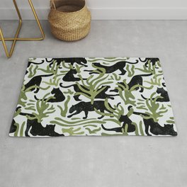 Abstract Wild Cats and Plants / Black and Green Rug