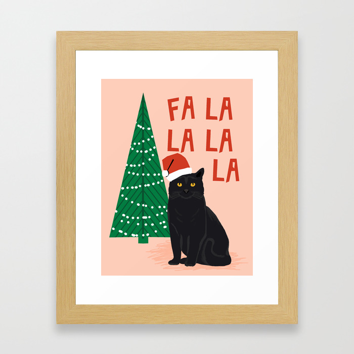 Black Cat Cute Fa La La Christmas Xmas Tree Holiday Funny Cat Art