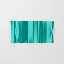 [ Thumbnail: Teal and Turquoise Colored Stripes Pattern Hand & Bath Towel ]