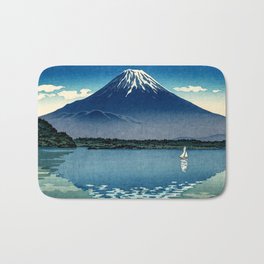 Tsuchiya Koitsu - Mount Fuji and Shoji Lake - Japanese Vintage Woodblock Ukiyo-E Bath Mat | Ukiyoe, Mountfuji, Ukiyo E, Mystic, Ink, Japanese, Blue, Retro, Mountain, Japan 