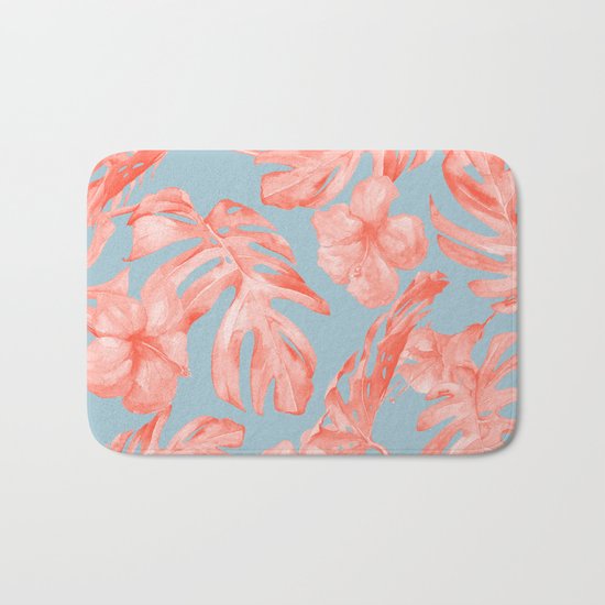 Island Life Coral on Light Blue Bath Mat