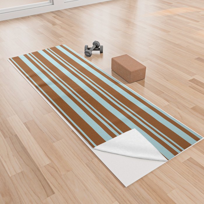 Powder Blue & Brown Colored Striped Pattern Yoga Towel