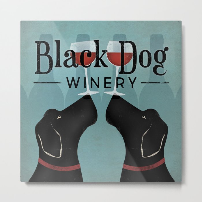 Black Dog Labrador Wine Metal Print