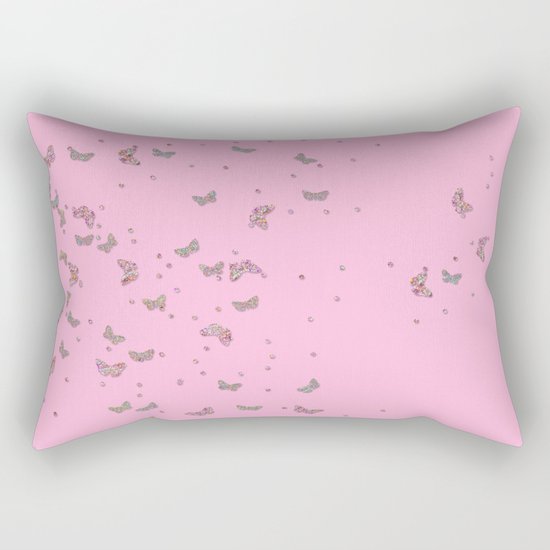 Animal - Animals Butterflies Butterfly diamonds and glitter effect on pink Rectangular Pillow