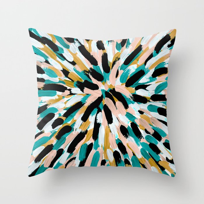 Teal Pink And Gold Paint Burst Throw Pillow By Lisaguenraymond Society6