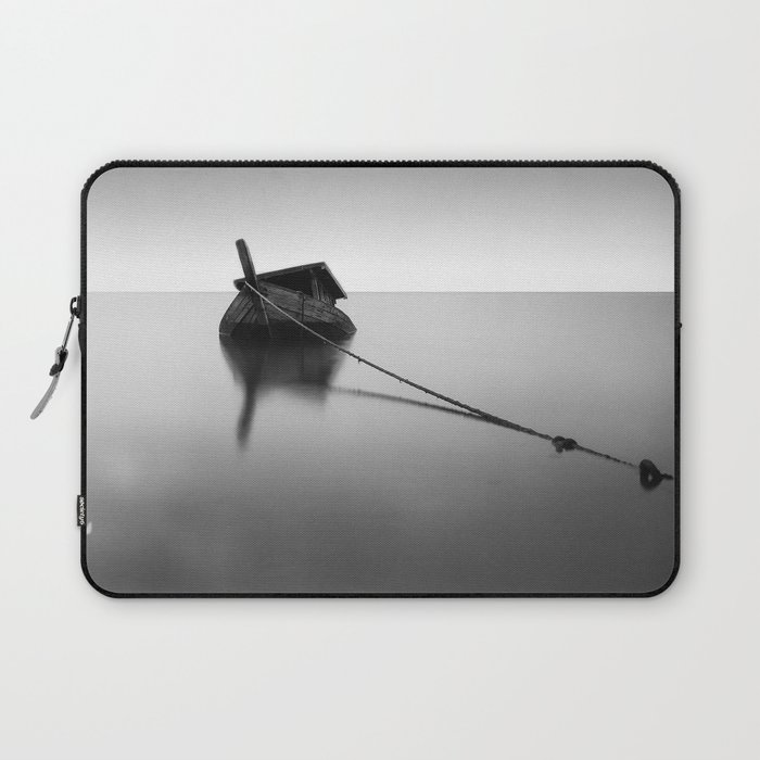Sinking boat in the harbor and fog black and white nautical maritime ship art photograph - photogrpahy - photographs Laptop Sleeve