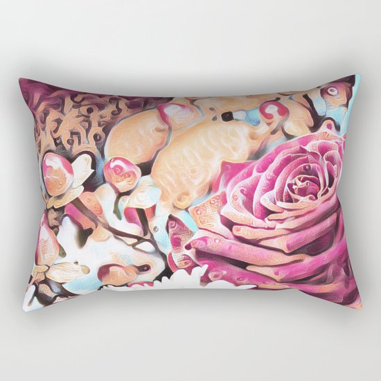 Textured illustration with rose and berries Rectangular Pillow