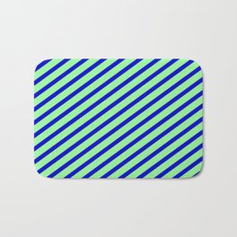 [ Thumbnail: Green and Blue Colored Lined Pattern Bath Mat ]