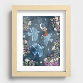 Birds and moon Recessed Framed Print