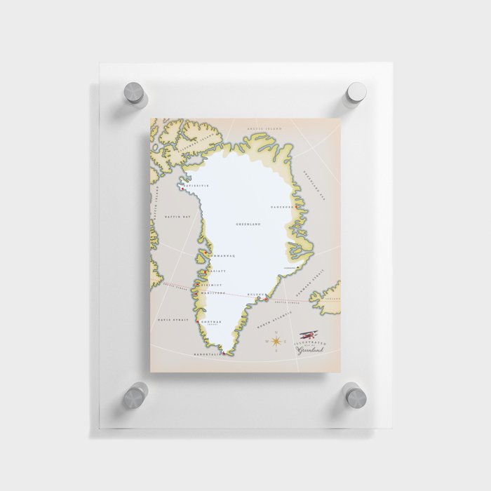 Illustrated Map of Greenland Floating Acrylic Print