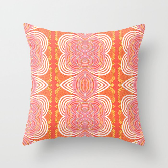 Peach Tangerine Feng Shui Neo Tribal Boho Geometric Throw Pillow