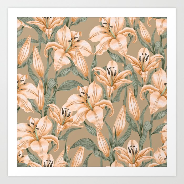 Lily Flower Pattern 07 Art Print