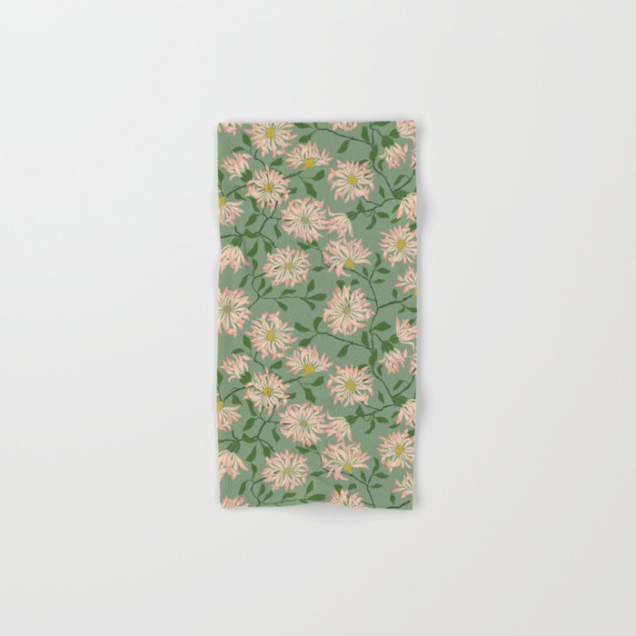 Cottage flowers chrysanthemums – green Hand & Bath Towel
