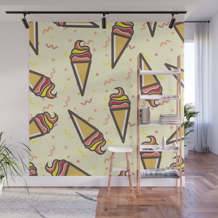 Ice Cream Cone Repeat Pattern Wall Mural