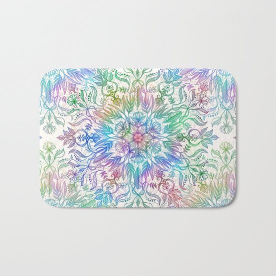 Nature Mandala in Rainbow Hues Bath Mat