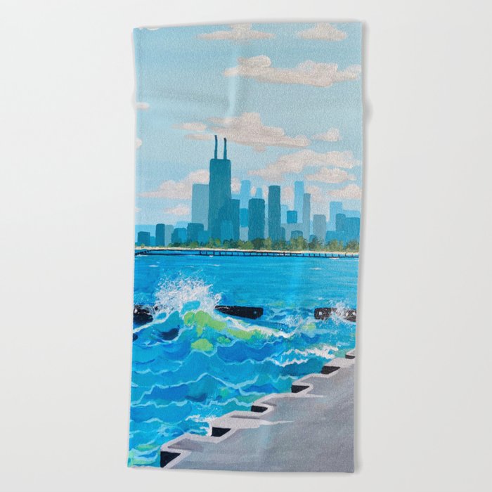 City on the Lake Beach Towel