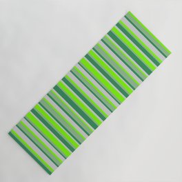 [ Thumbnail: Dark Sea Green, Sea Green, Light Grey, and Green Colored Lines/Stripes Pattern Yoga Mat ]