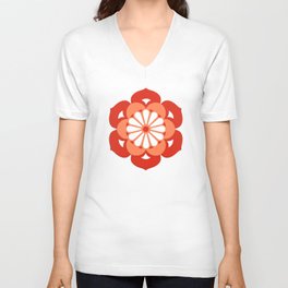 Lotus Flower Mandala, Pastel Orange and Mandarin Unisex V-Neck