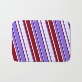 [ Thumbnail: Medium Slate Blue, Lavender & Dark Red Colored Stripes/Lines Pattern Bath Mat ]