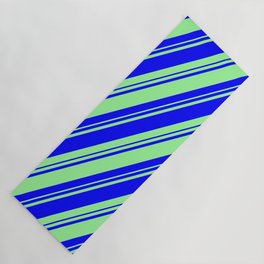 [ Thumbnail: Blue and Green Colored Lines/Stripes Pattern Yoga Mat ]
