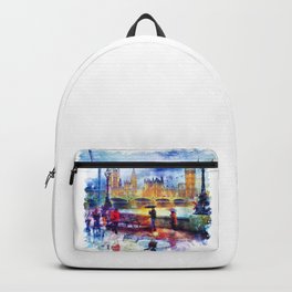 London Rain watercolor Backpack | Bigban, Cityscape, Citylandscape, London, Rain, Umbrellas, Uk, Wallart, Walldecor, Westminster 