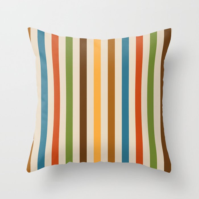 Retro Stripes, Mid Century Modern Colors Throw Pillow