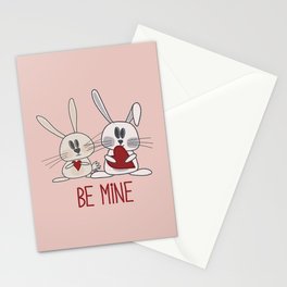 Be mine text with cute bunnies and red heart Stationery Card