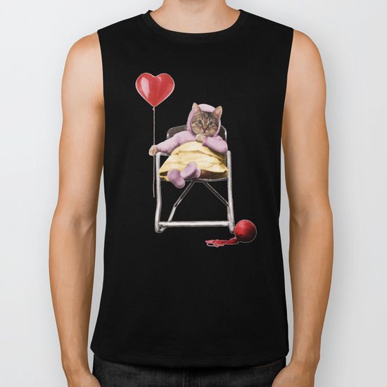 A pretty, little kitty with a heart-shaped balloon Biker Tank
