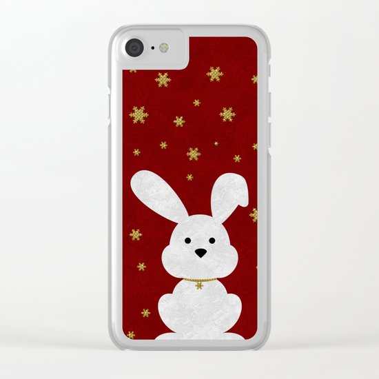 Christmas Bunny Red Marble Clear iPhone Case