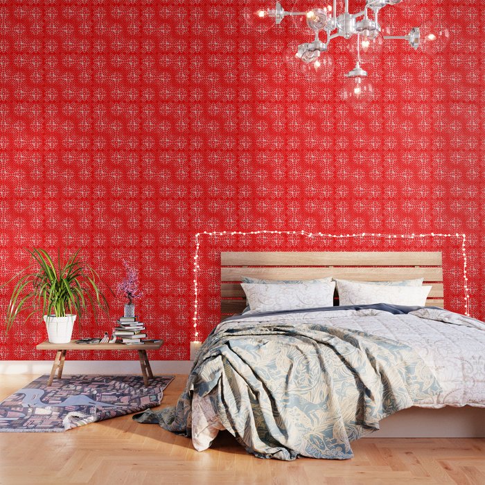 Chladni Pattern White on Red Wallpaper