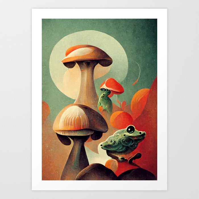Mushrooms and Frogs Art Print