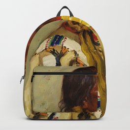 Chief Flat Iron Sioux native American Indian portrait painting by Joseph Henry Sharp  Backpack