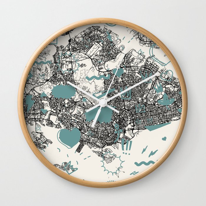 Singapore City Map Drawing Wall Clock