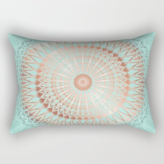 Rose Gold Mint Mandala Rectangular Pillow