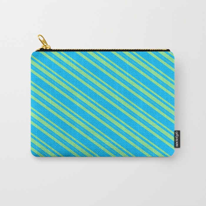 Deep Sky Blue & Light Green Colored Lines/Stripes Pattern Carry-All Pouch