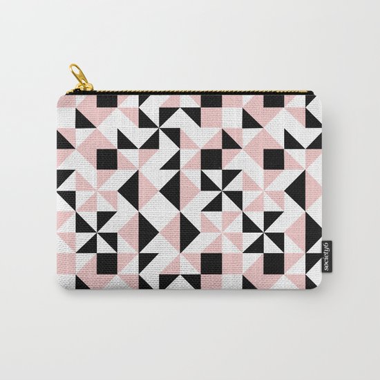 Eva - rose quartz quilt squares hipster retro geometric minimal abstract pattern print black pink Carry-All Pouch