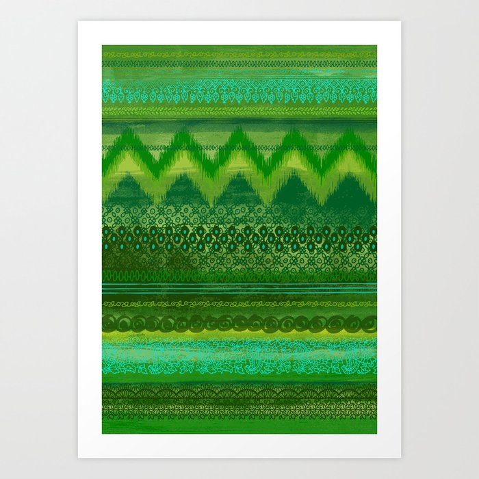 Green Ethnic Stripe Art Print