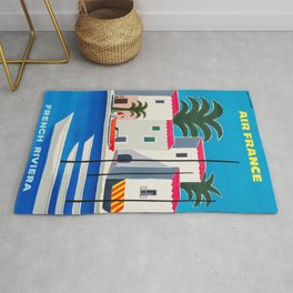 Air France French Riviera 1965 Vintage Travel Area & Throw Rug