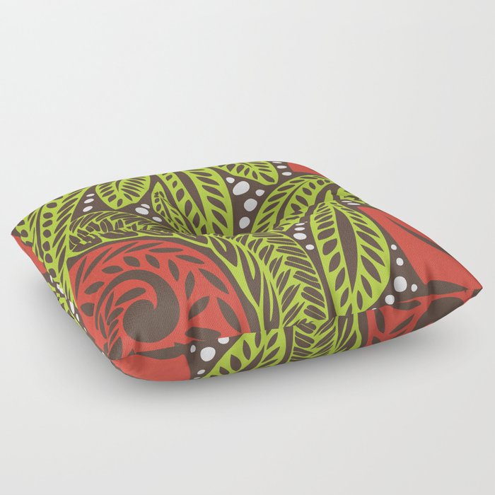 Polynesian flower floral green red tattoo design Floor Pillow