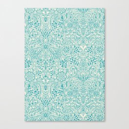 Detailed Floral Pattern in Teal and Cream Canvas Print