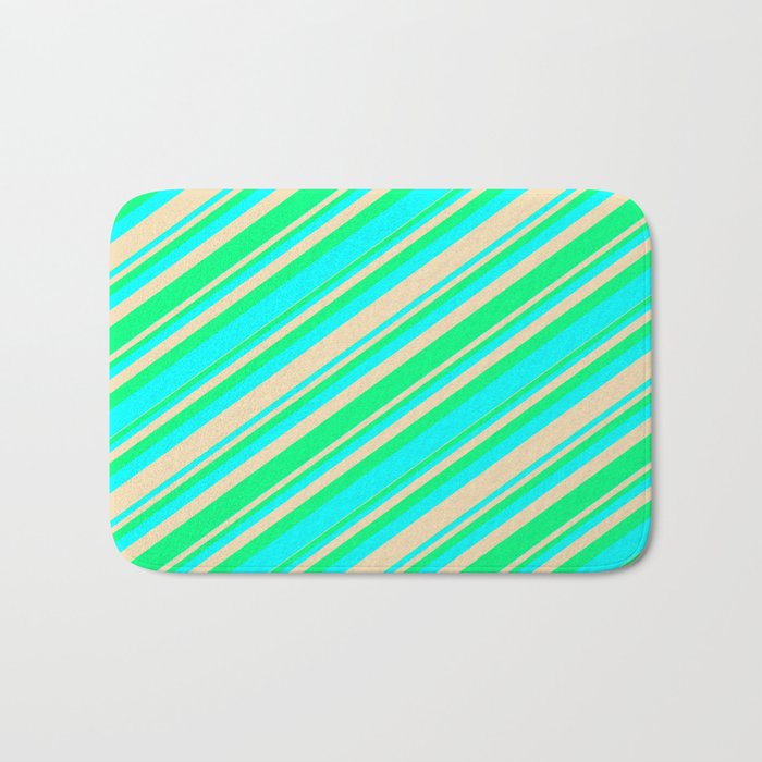 Green, Aqua, and Tan Colored Stripes/Lines Pattern Bath Mat