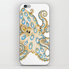 Blue Ring Octopus on White Nautical Art iPhone Skin
