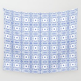 Retro Daisy Lace 70’s Resort Blue Wall Tapestry