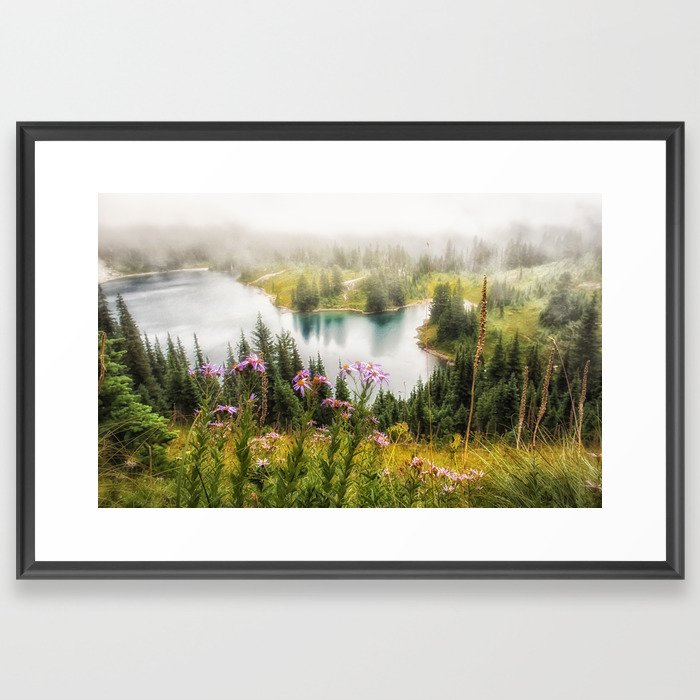 Mountain Lake Wildflowers Framed Art Print