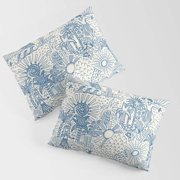 Hawaiian Toile Blue Pillow Sham