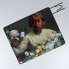 African American Masterpiece 'Young Woman with Peonies' by Frederic Bazille Picnic Blanket