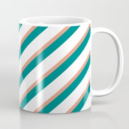 [ Thumbnail: Dark Salmon, Teal & White Colored Lines Pattern Coffee Mug ]