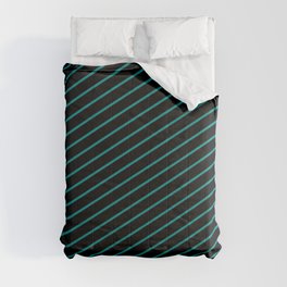 [ Thumbnail: Dark Cyan and Black Colored Lined/Striped Pattern Comforter ]