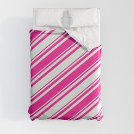 [ Thumbnail: Deep Pink and Mint Cream Colored Lines/Stripes Pattern Duvet Cover ]