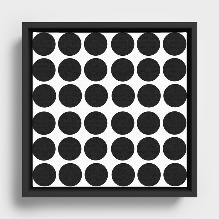 Retro Modern Midi Black Polka Dots On White Framed Canvas
